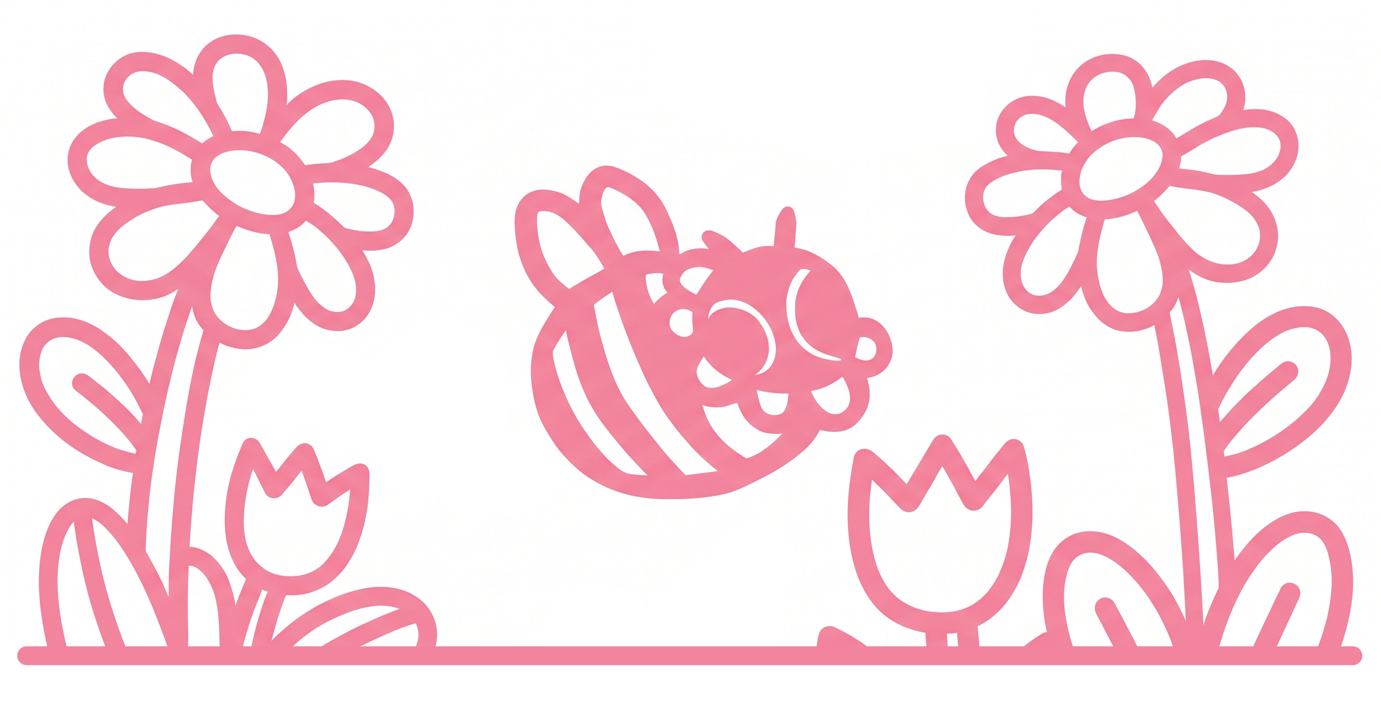 Bibee, notre abeille, entre des fleurs et des tulipes